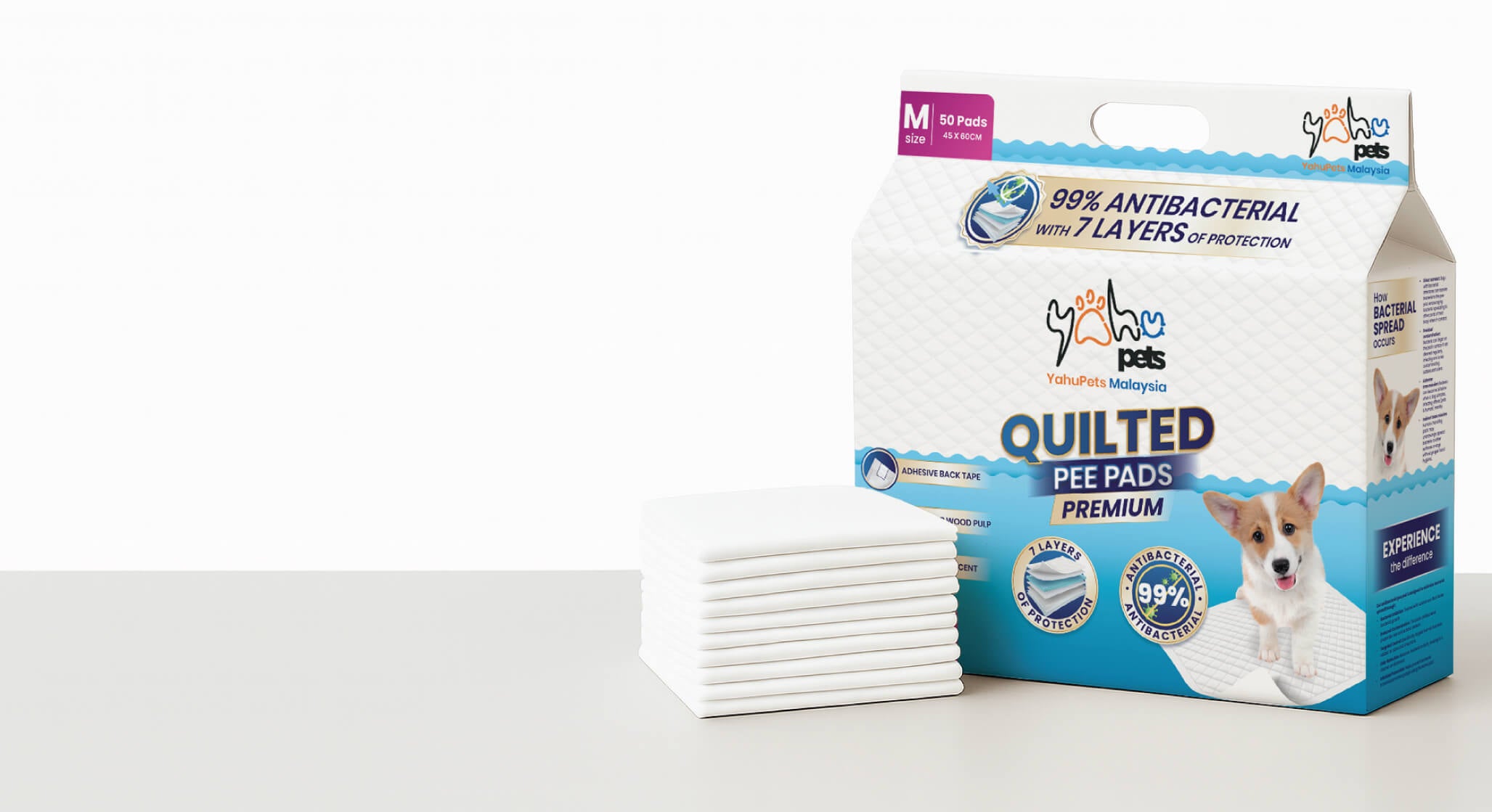 Package of quilted pee pads for pets with visible branding on a white background